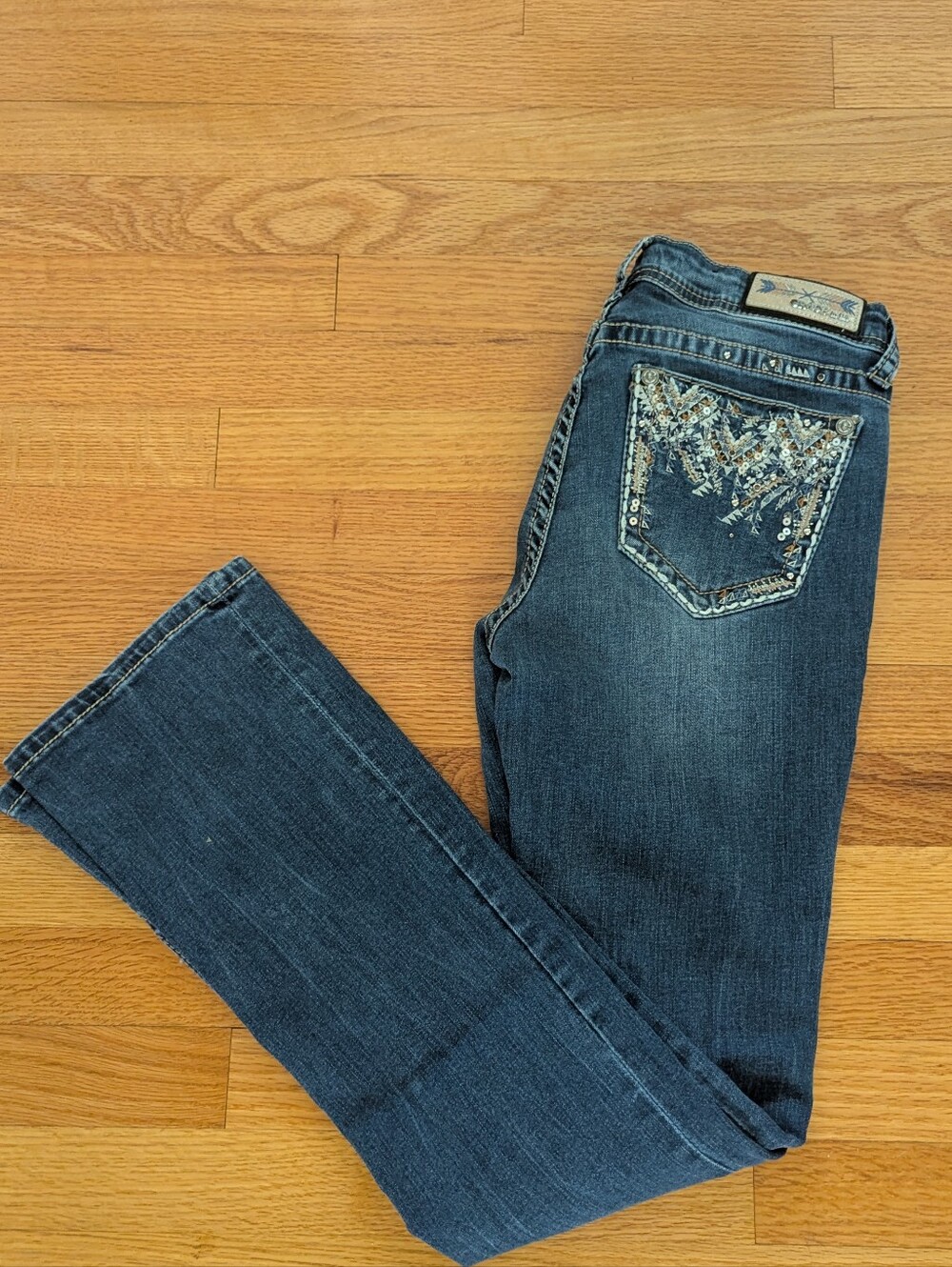 GRACE BOOTCUT JEANS DISTRESSED Embellished Back Pockets Women’s Waist size 29